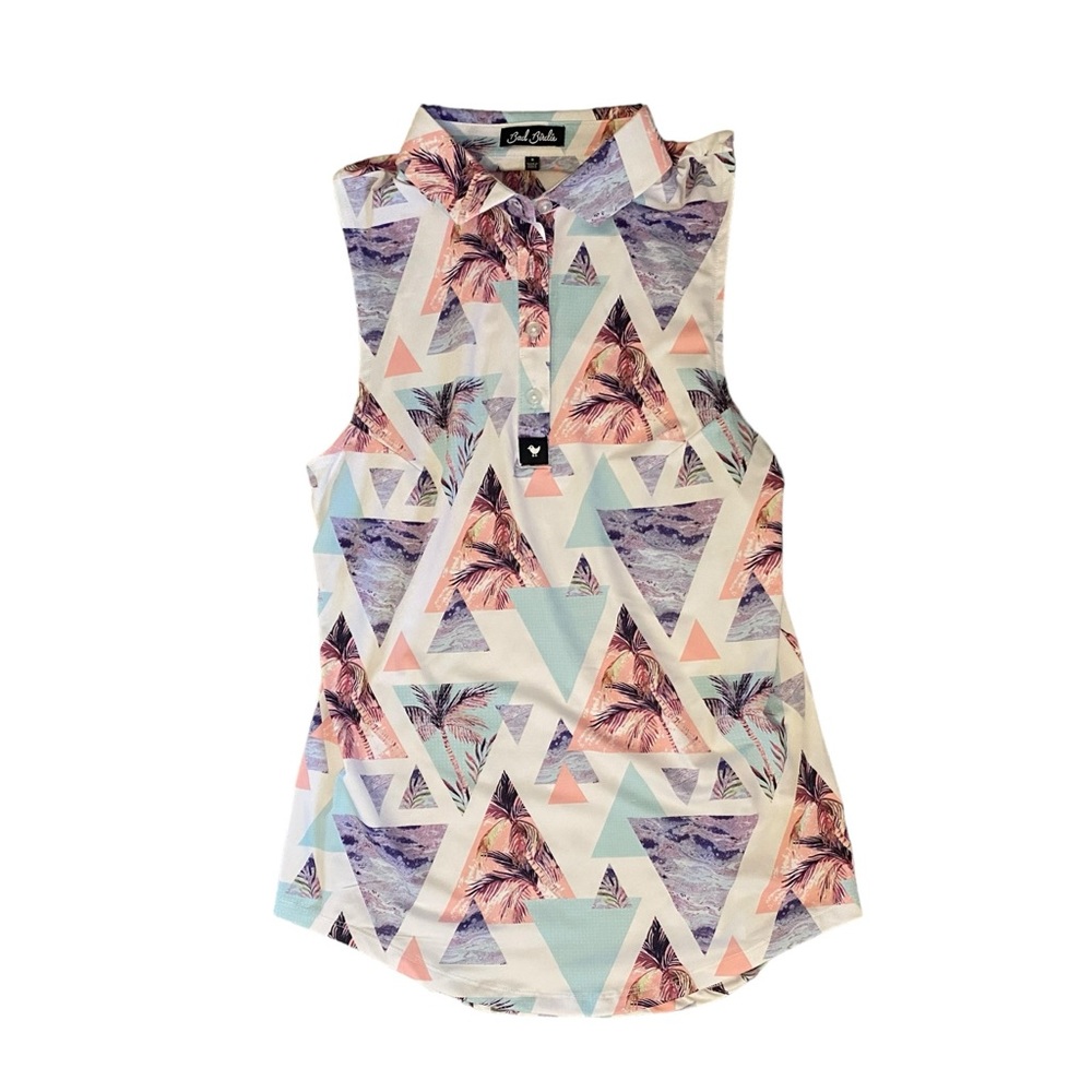Bad Birdie Women’s Small Golf Tank Top Polo Colorful Palm Tree Print